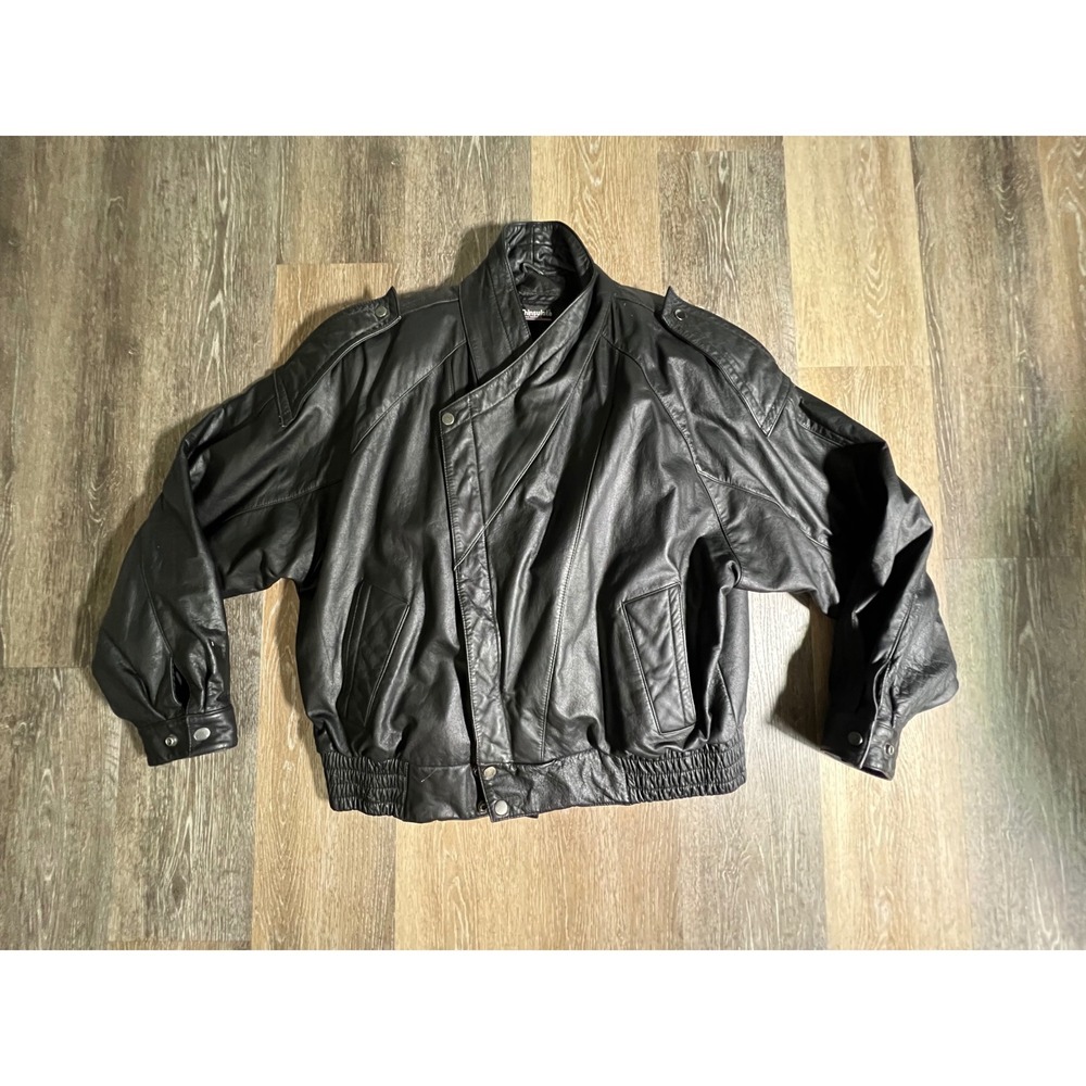 Wilsons Leather Bomber Jacket Mens XL Black Thinsulate Asymmetrical Vintage 80s